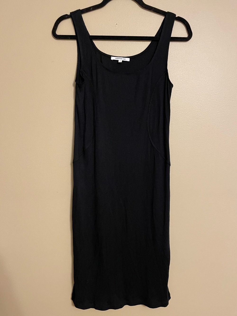 Emerson Fry Dress Black ribbed Tank midi dress modal size small